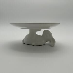 White Ceramic Bunny Cake Stand 7.8” Easter, Dessert, Cupcake & Candy Dish